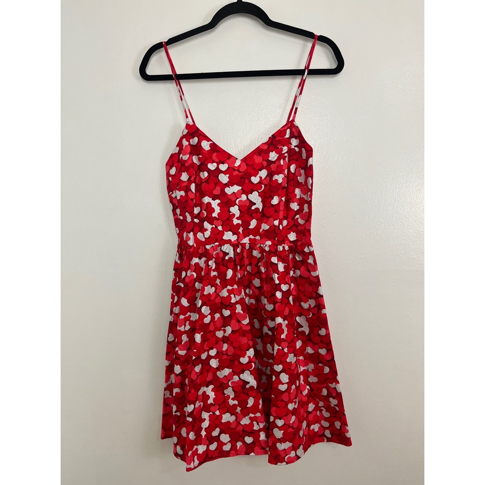 Retrolicious Rockabilly‎ Heart Mini Dress M Red Silver Pockets Lovecore Pinup